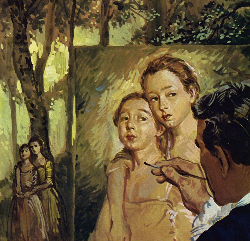 Gainsborough často maloval portréty svých dvou dcer (barevná litografie) od Luis Arcas Brauner