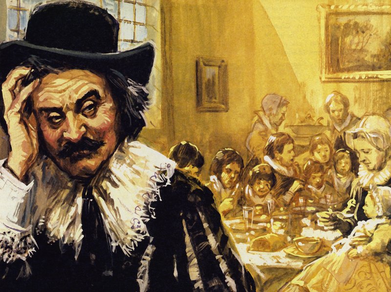 Hals se snažil uživit své děti, když se dostal do těžkých časů (barevná litografie) od Luis Arcas Brauner
