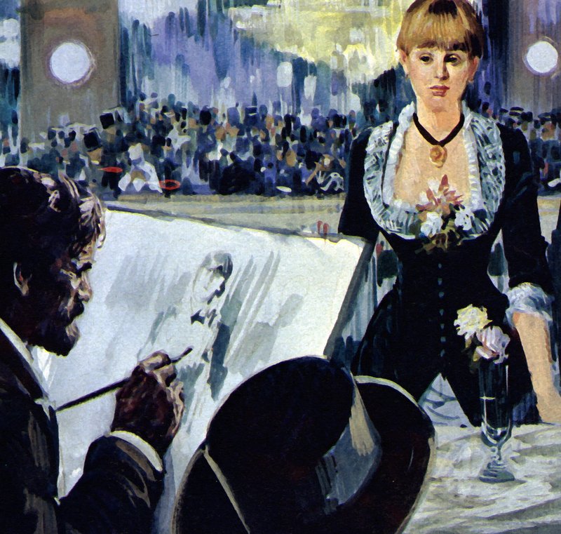 Manet maluje dívku za barem v Folies-Bergere (barevná litografie) od Luis Arcas Brauner