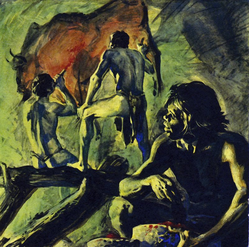 Jeskynní malby vAltamiře byly namalovány před 15 000 lety (barevná litografie). od Luis Arcas Brauner
