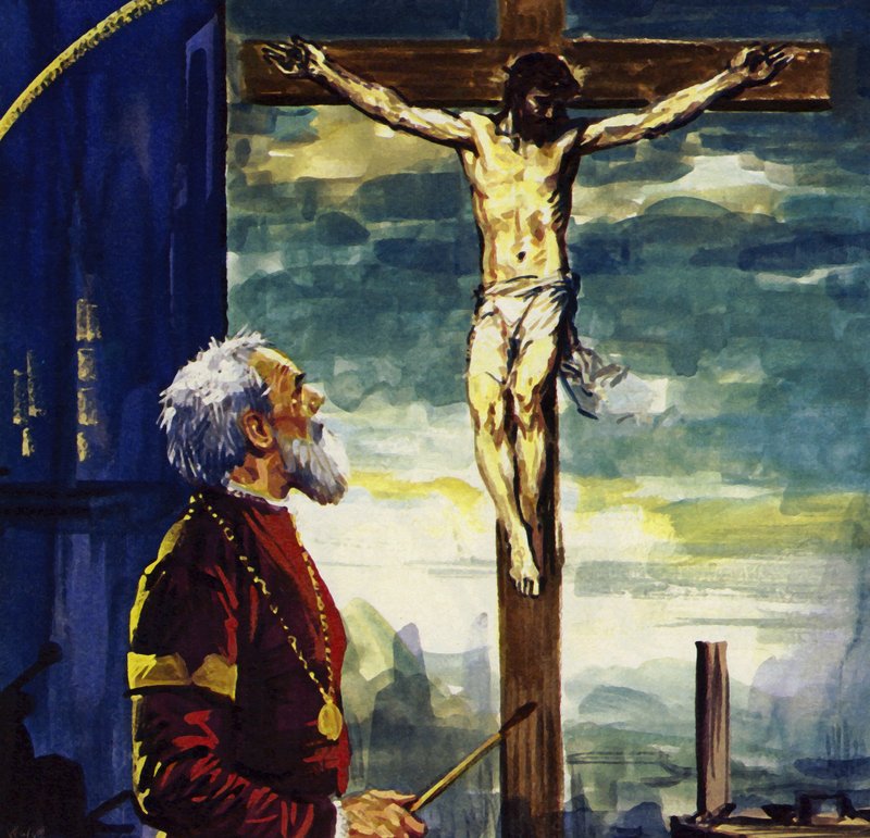 Tizian namaloval mnoho obrazů pro španělského krále Filipa II., včetně slavného Ukřižování (barevná litografie). od Luis Arcas Brauner