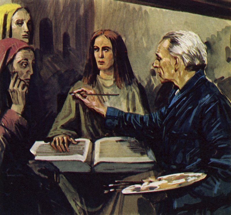 Van Meegeren byl schopen prokázat, že obrazy padělal (barevná litografie). od Luis Arcas Brauner