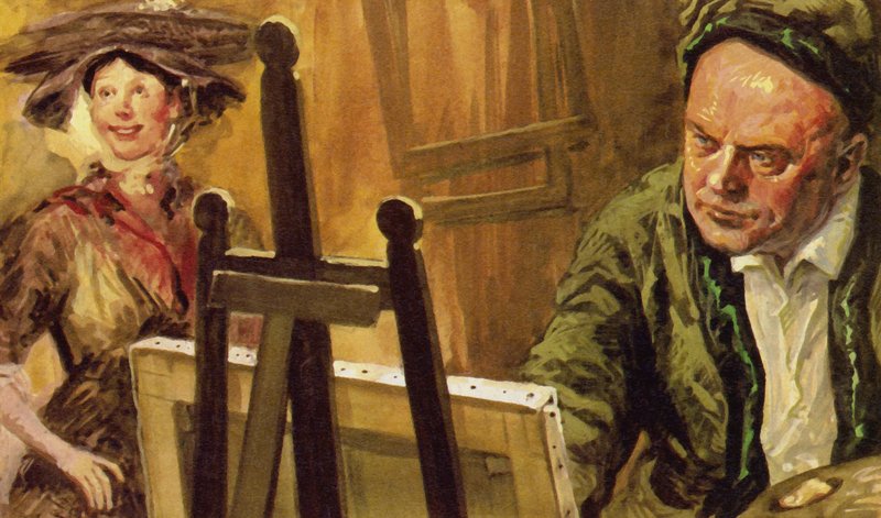 William Hogarth maluje portrét Dívka s krevetami (barevná litografie) od Luis Arcas Brauner