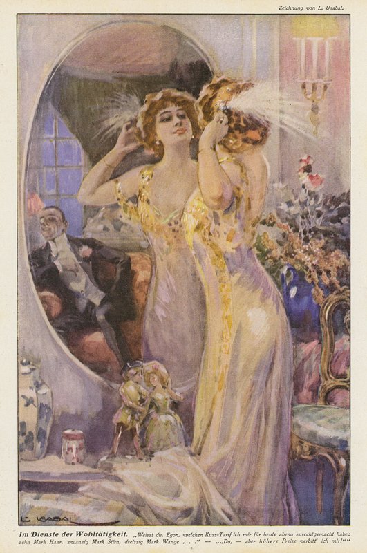 Žena při pohledu do zrcadla (barva litho) od Luis Usabal