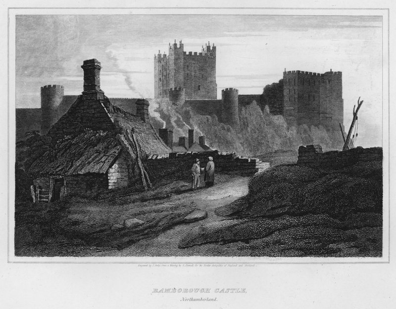 Bamborough Castle, Northumberland (rytina) od Luke (after) Clennell