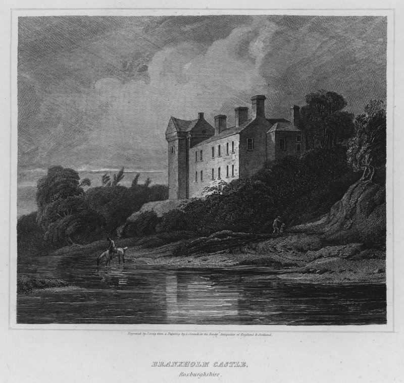 Hrad Branxholm, Roxburghshire (rytina) od Luke (after) Clennell