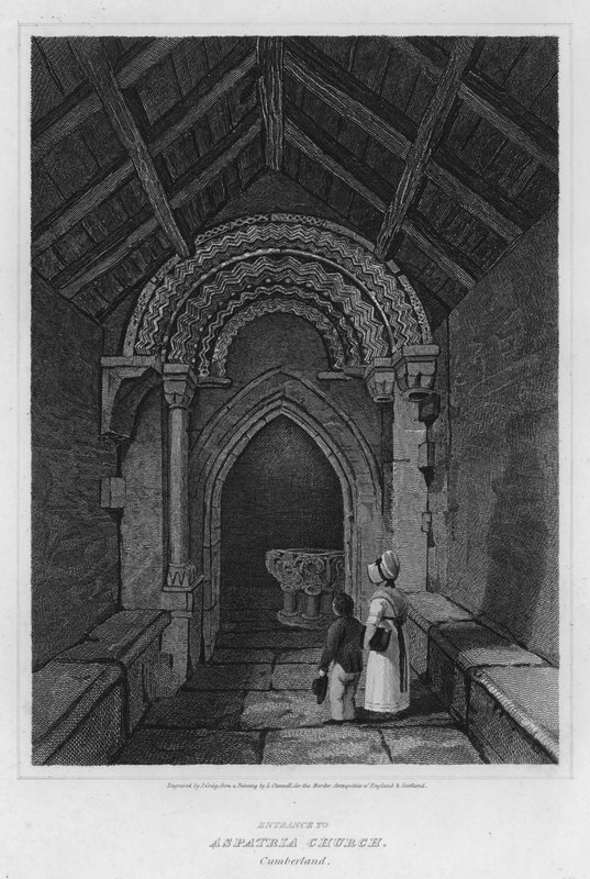 Vchod do kostela Aspatria, Cumberland (rytina) od Luke (after) Clennell