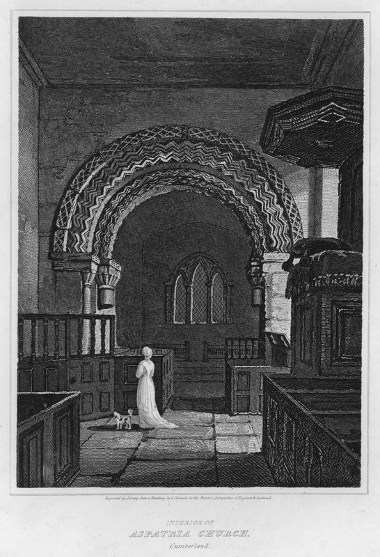 Interiér kostela Aspatria, Cumberland (rytina) od Luke (after) Clennell