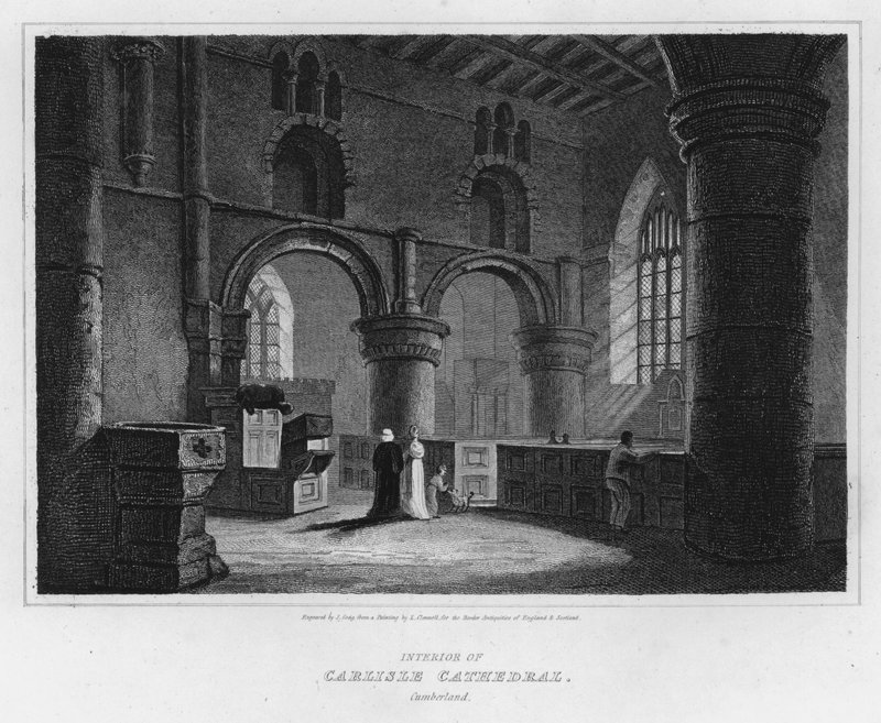 Interiér katedrály Carlisle, Cumberland (rytina) od Luke (after) Clennell