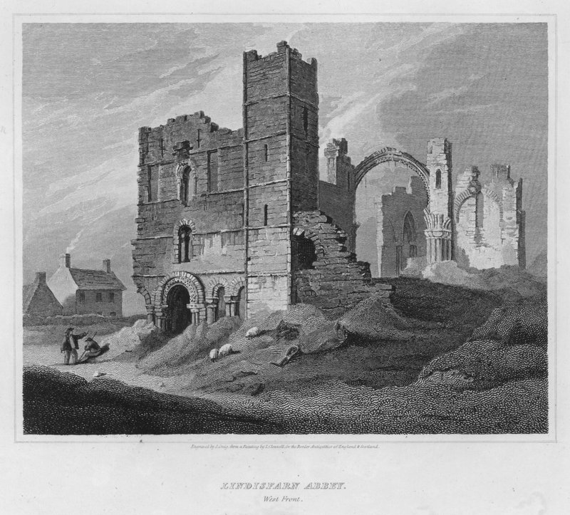 Lindisfarne Abbey, West Front (rytina) od Luke (after) Clennell
