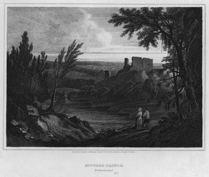 Mitford Castle, Northumberland (rytina) od Luke (after) Clennell