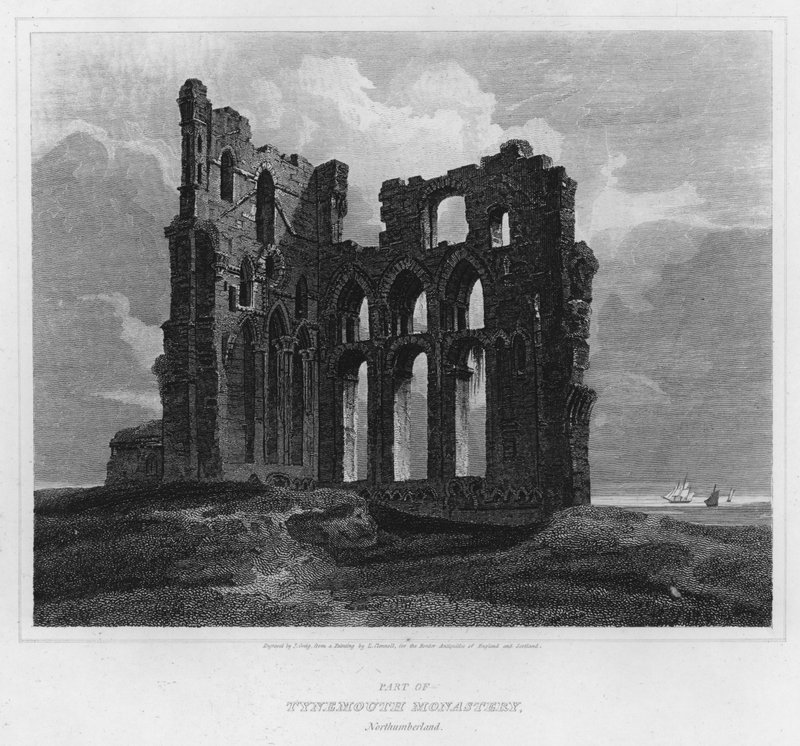 Část kláštera Tynemouth, Northumberland (rytina) od Luke (after) Clennell
