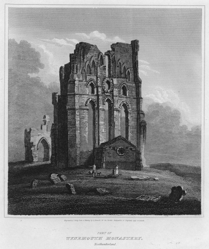 Část kláštera Tynemouth, Northumberland (rytina) od Luke (after) Clennell