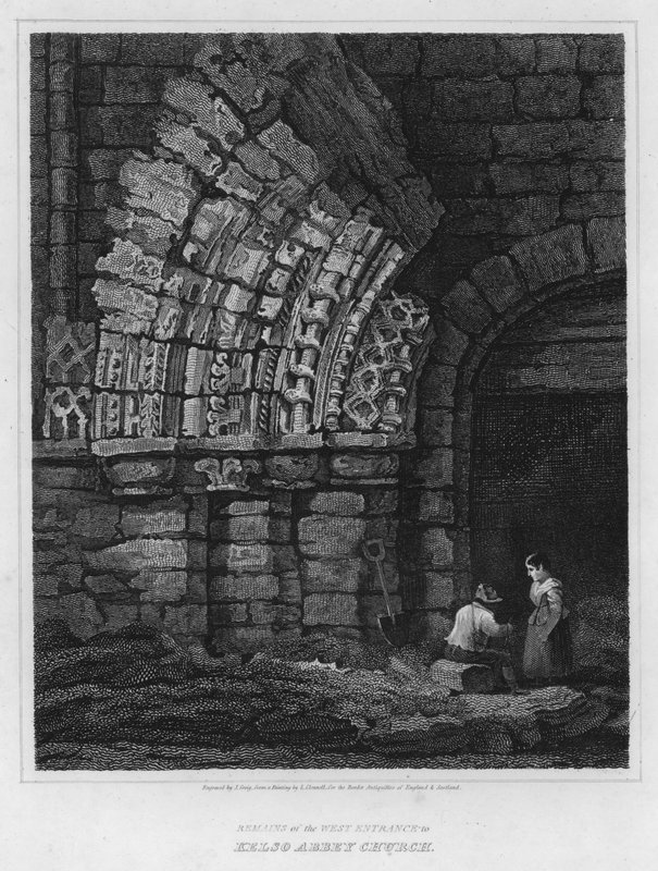 Pozůstatky West Entrance to Kelso Abbey Church (rytina) od Luke (after) Clennell