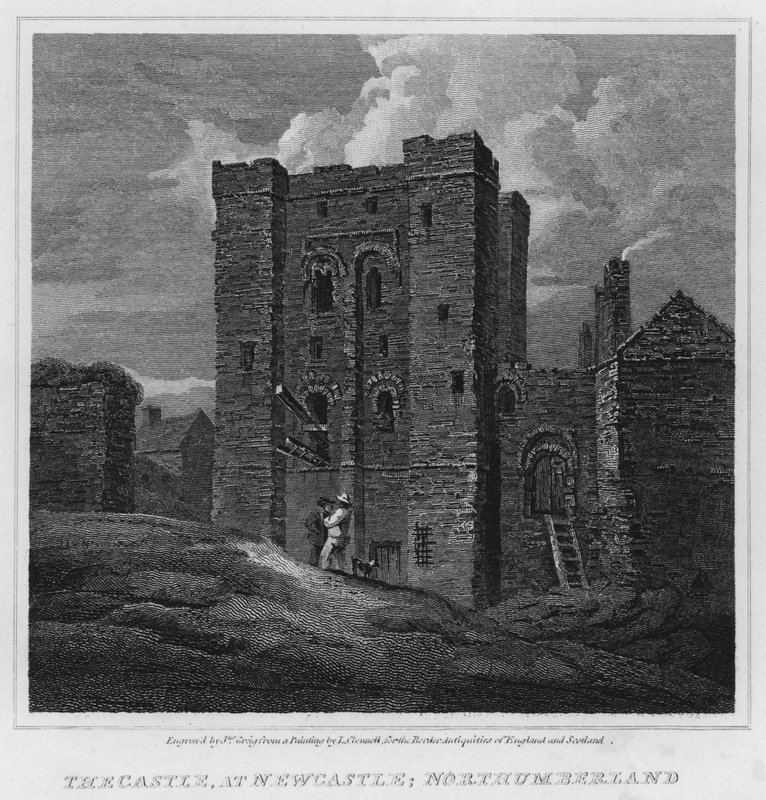 Hrad, v Newcastlu, Northumberland (rytina) od Luke (after) Clennell