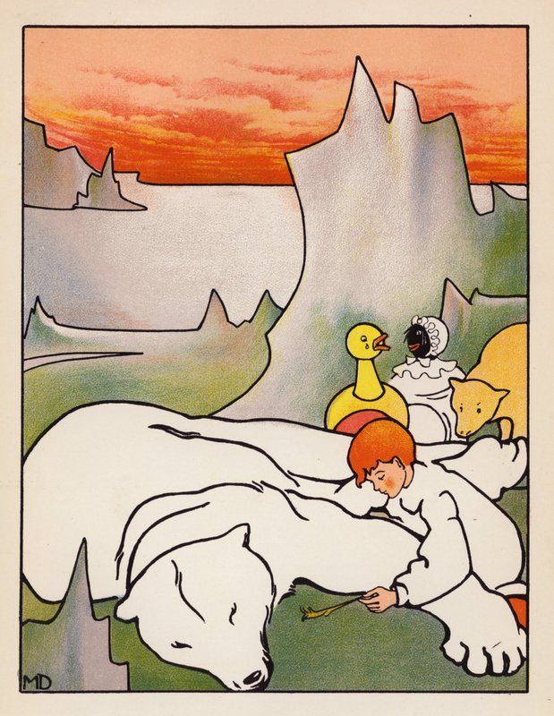 "Spálené peří pod nosem" (barevná litografie) od Mabel Dearmer