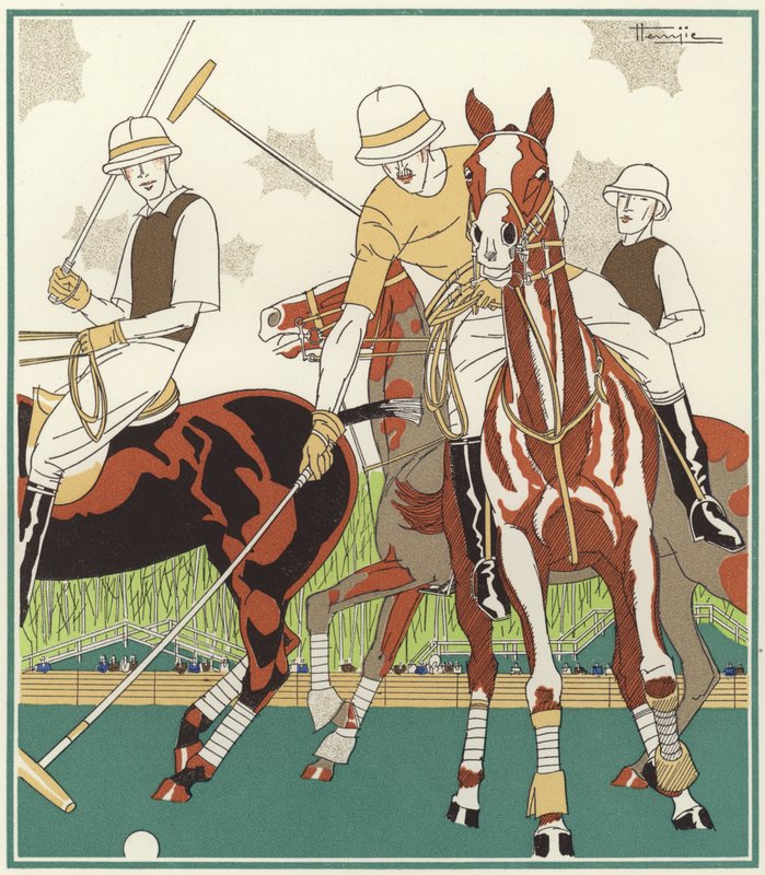 Polo v Le Touquet (barevná litografie) od Marcel Jacques Hemjik