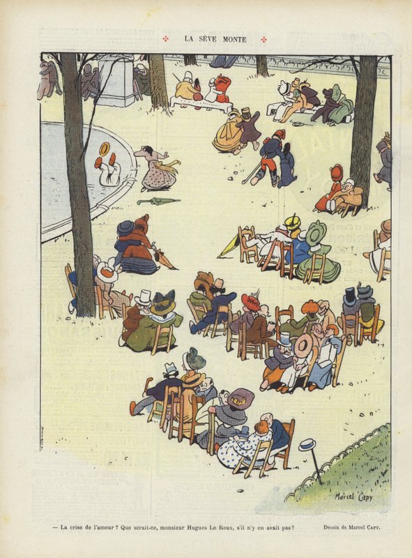 Míza stoupá. Ilustrace k filmu Le Rire od Marcel Amable O.L. Capy