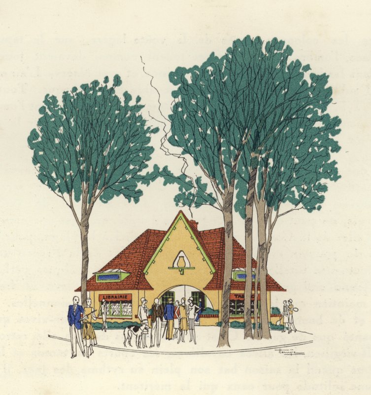 Knihkupectví a tabák v Le Touquet (barevná litografie) od Marcel Jacques Hemjik
