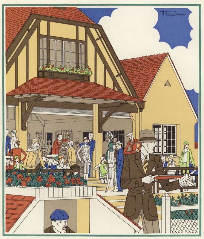 Klub střelců na holuby v Le Touquet (barevná litografie) od Marcel Jacques Hemjik