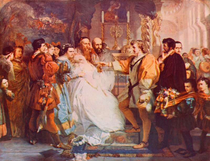 Shakespeare: Zavržení hrdiny, mnoho povyku pro nic, dějství IV, scéna 1 (barevné lito) od Marcus (after) Stone
