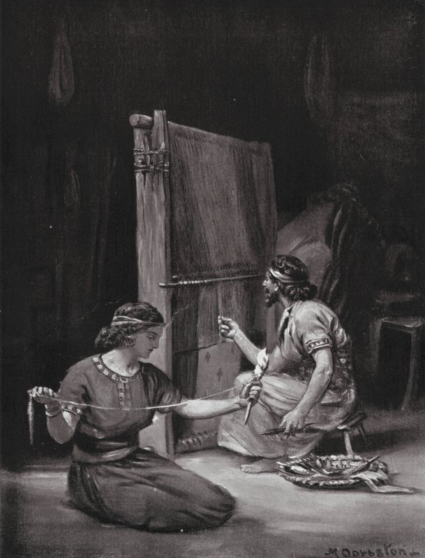 Babylonský tkalcovský stav (litografie) od Margaret (after) Dovaston