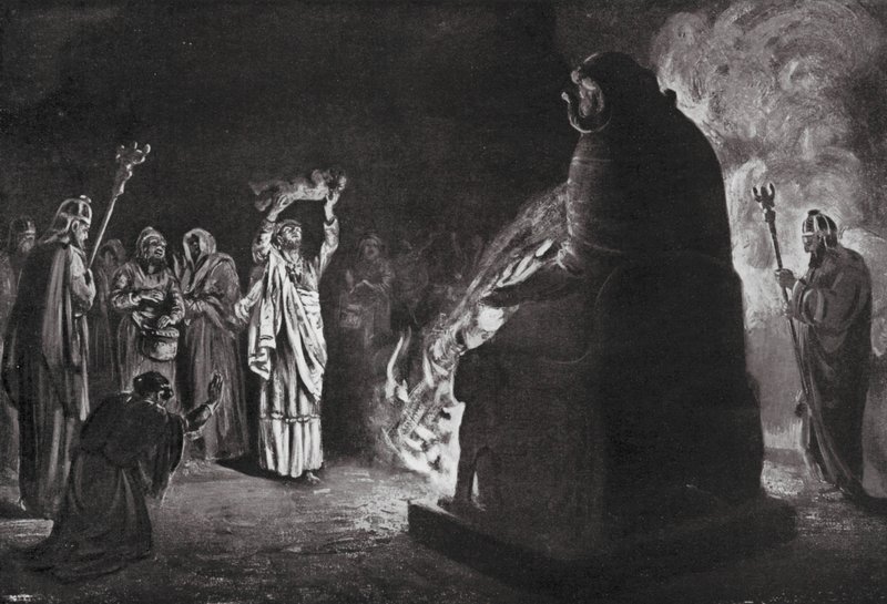 Fénická oběť Molochovi (litografie) od Margaret (after) Dovaston