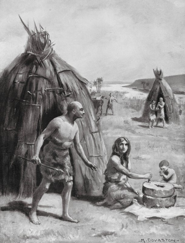 Primitivní sumerská osada (litografie) od Margaret (after) Dovaston