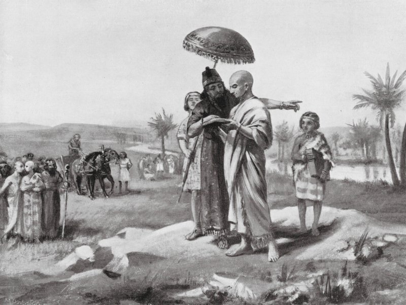 Uspořádání hranice mezi Asýrií a Babylónem (litografie) od Margaret (after) Dovaston