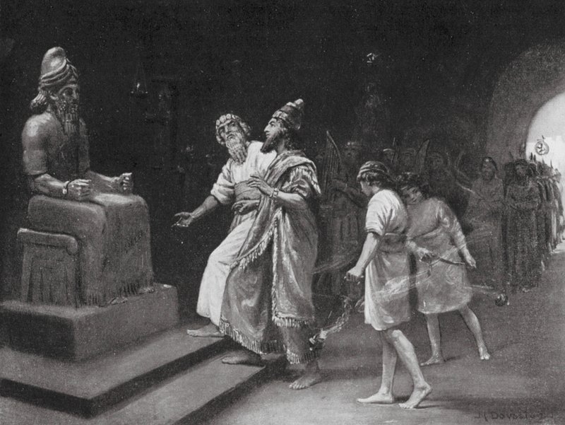Tukulti-Ninib I v Mardukově chrámu (litografie) od Margaret (after) Dovaston
