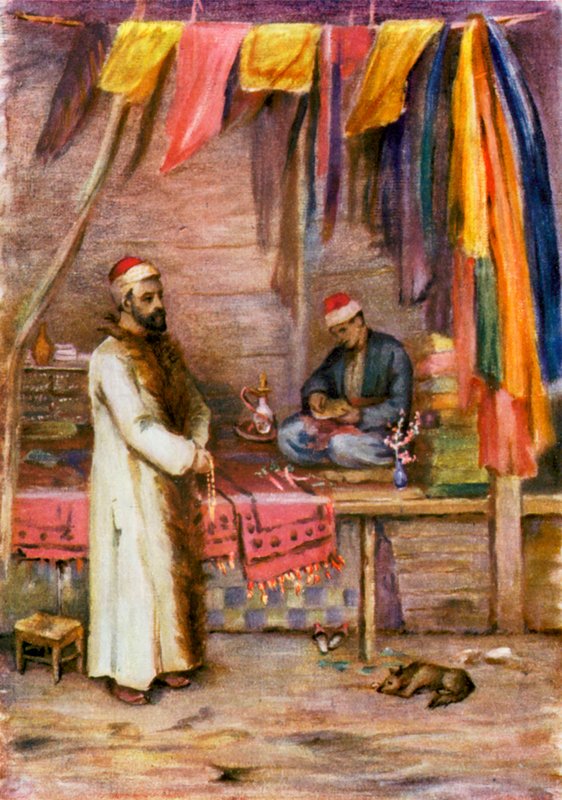 Obchodník, Velký bazar, Damašek (barevná litografie) od Margaret Thomas