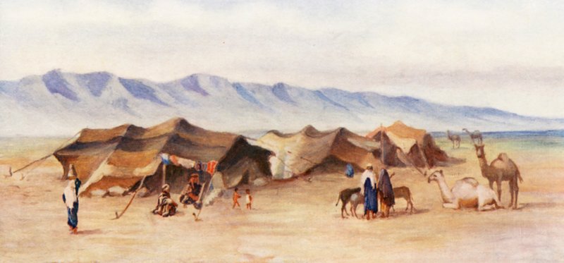 Arabské ležení mezi Homsem a Palmýrou (barevná litografie) od Margaret Thomas