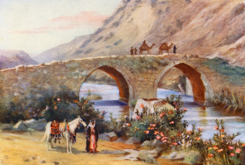 Most přes Litanii, Džisr el Kardeli (barevná litografie) od Margaret Thomas