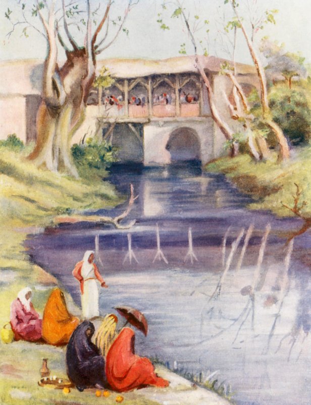 Kavárna na Baradě, Damašek (barevná litografie) od Margaret Thomas