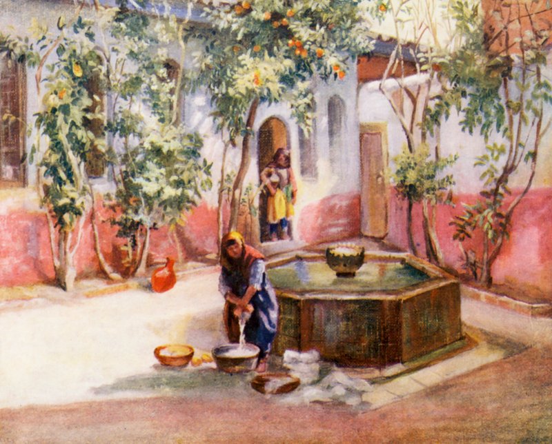 Dvůr damašského domu (barevná litografie) od Margaret Thomas