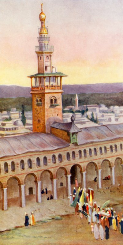 Dvůr Velké mešity, Damašek (barevná litografie) od Margaret Thomas