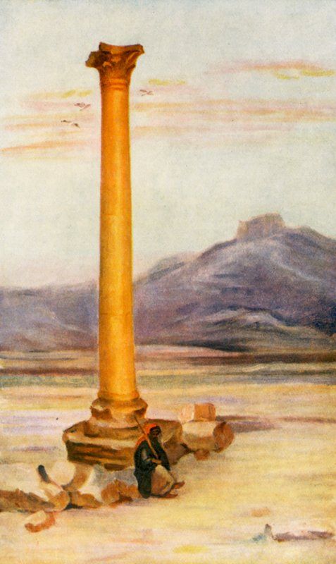 Solitérní sloup, Palmýra (barevná litografie) od Margaret Thomas