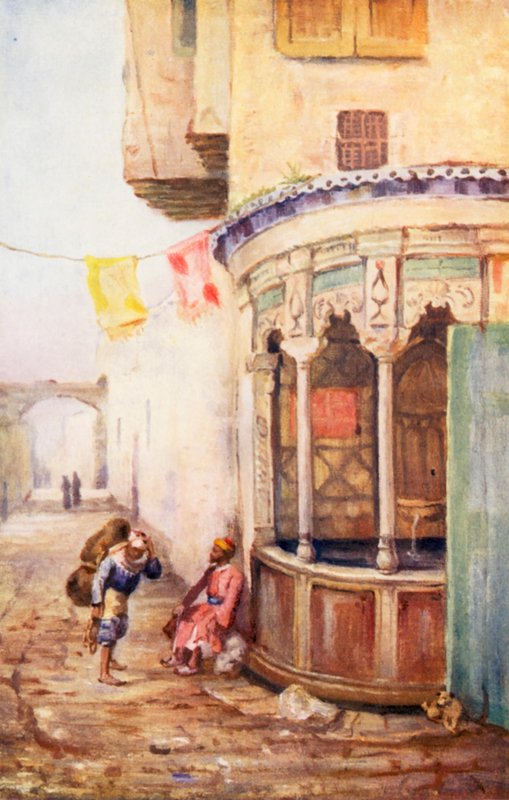 Pouliční fontána, Damašek (barevná litografie) od Margaret Thomas