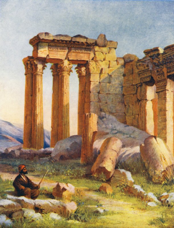 Malý chrám, Baalbek (barevná litografie) od Margaret Thomas