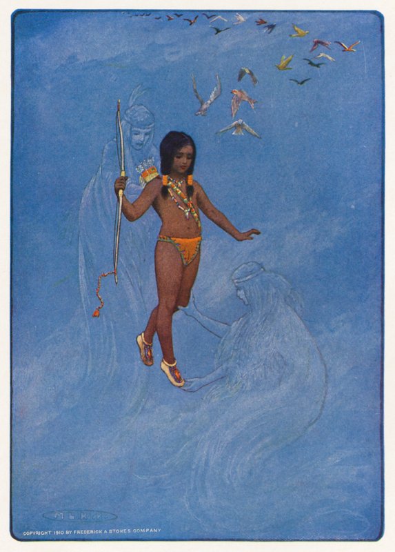 Ilustrace k Longfellowově knize Hiawatha (barevná litografie) od Maria Louise Kirk