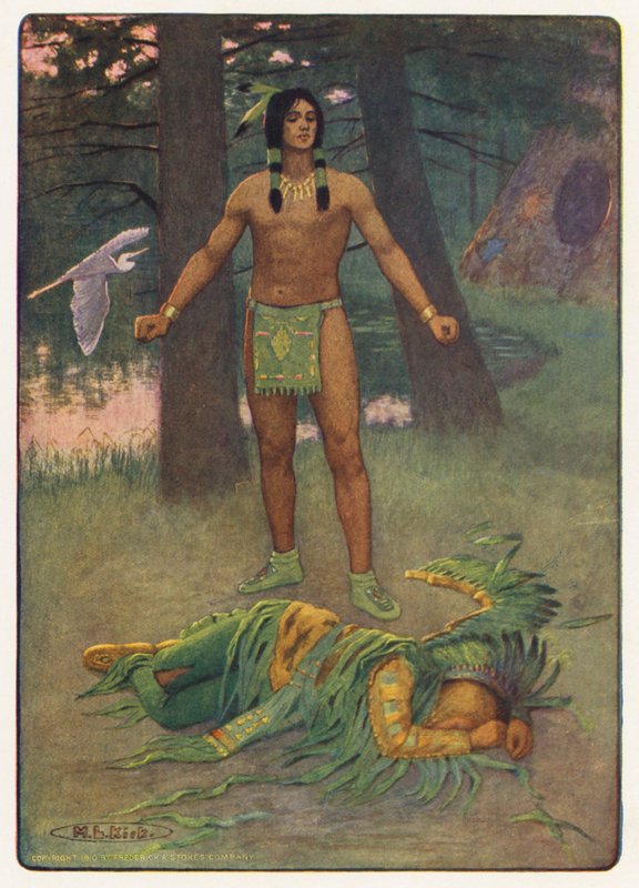Ilustrace k Longfellowově knize Hiawatha (barevná litografie) od Maria Louise Kirk