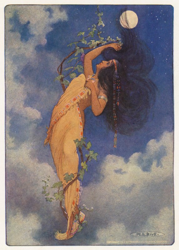 Ilustrace k Longfellowově knize Hiawatha (barevná litografie) od Maria Louise Kirk