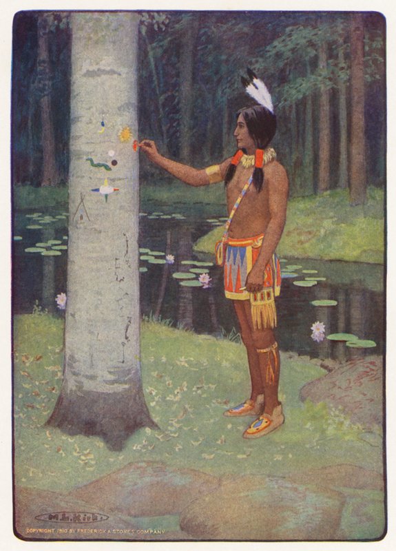 Ilustrace k Longfellowově knize Hiawatha (barevná litografie) od Maria Louise Kirk