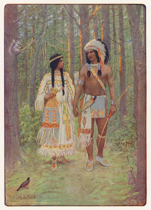 Ilustrace k Longfellowově knize Hiawatha (barevná litografie) od Maria Louise Kirk
