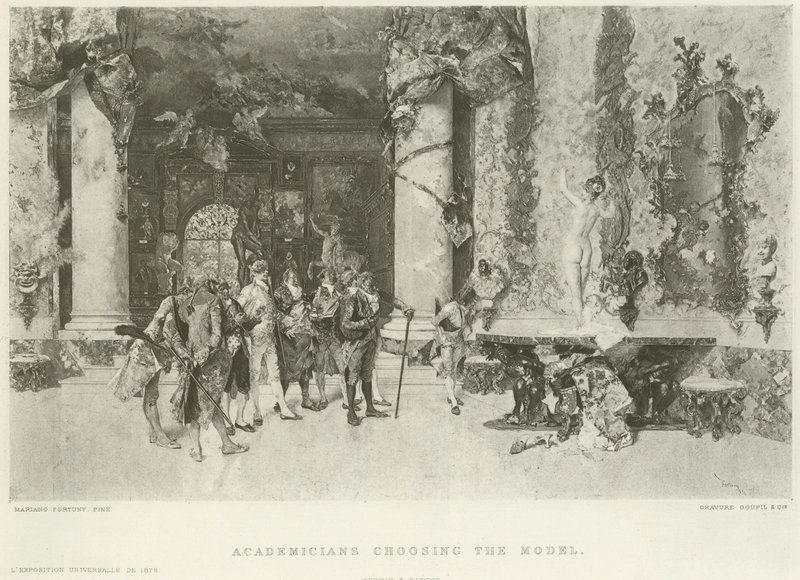 Akademici vybírající model (hlubotisk) od Mariano José María Bernardo Fortuny y Carbó