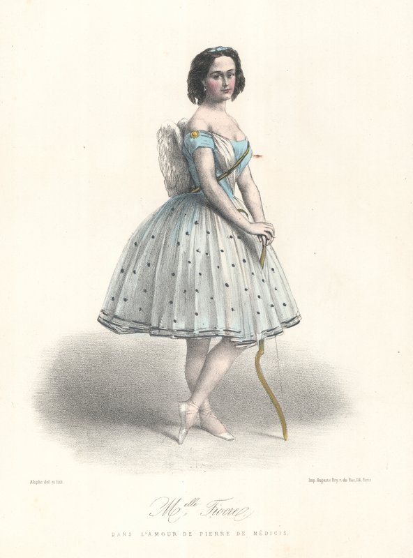 Francouzská baletka Louise Fiocre ve filmu Láska Pierra de Medicis v Pařížské opeře, c1860 (barevné lito) od Marie Alexandre (after) Alophe