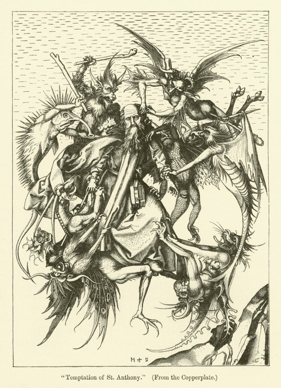 Pokušení svatého Antonína (rytina) od Martin (after) Schongauer