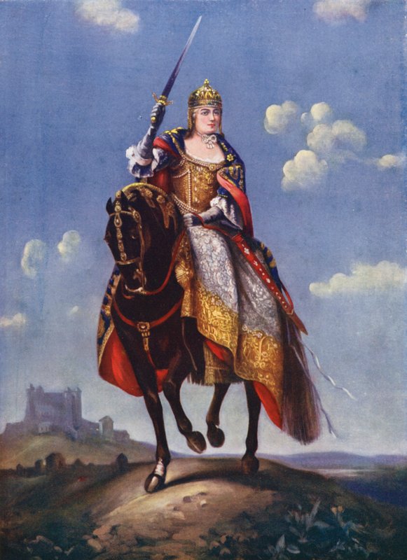 Marie Terezie na korunovačním pahorku v Prešpurku (barevná litografie) od Martin van (after) Mytens or Meytens