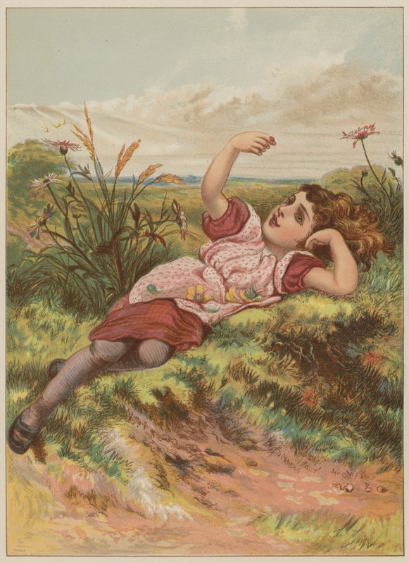 Dívka s beruškou (chromolitho) od Mary Ellen Edwards