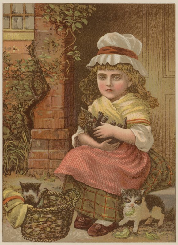 Dívka s koťaty (chromolit) od Mary Ellen Edwards